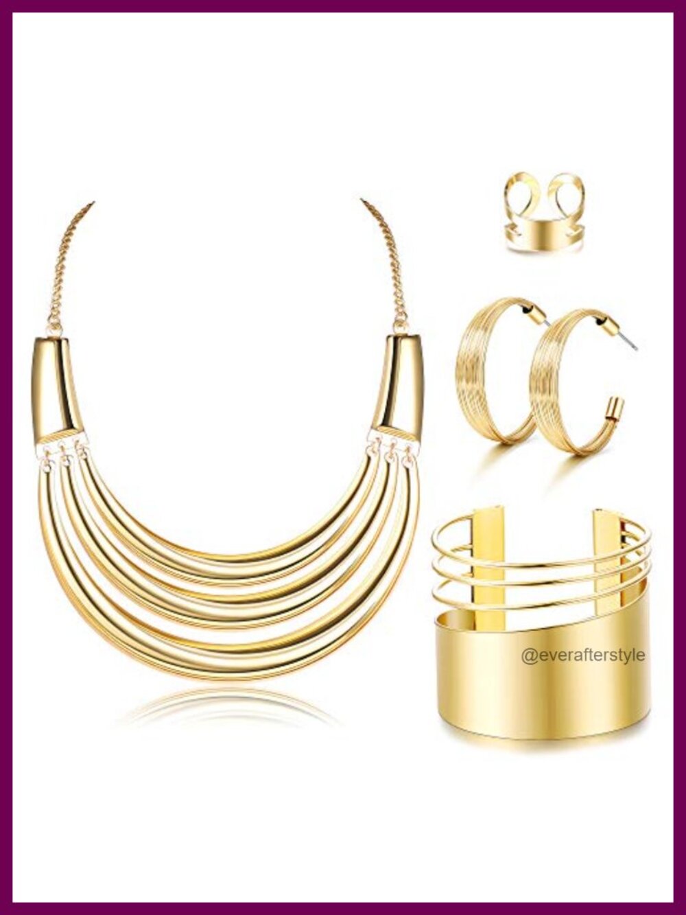 JOERICA Bib Choker Necklace Wide Cuff Bangle Open Hoop Earrings Ring Jewelry Set